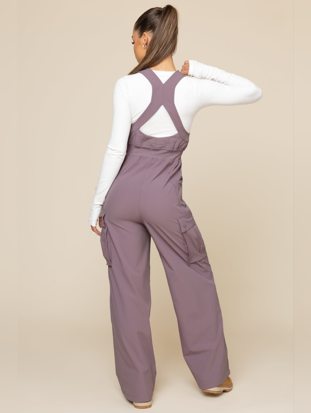 NWOT Popflex Take a Hike Overalls - Dusty Mauve Wide-Leg Utility Jumpsuit Sz XS - Picture 2 of 8